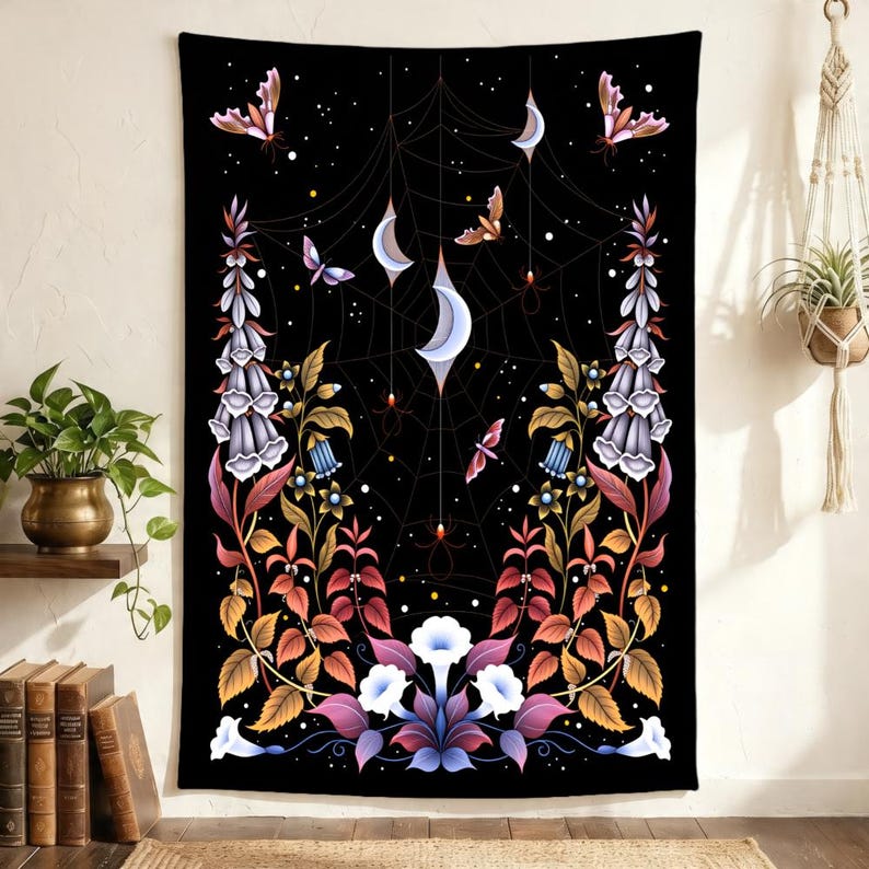 Spider Plant Hanging - Gothic Spider Web Tapestry Crescent Flower
